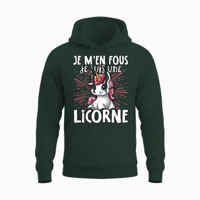 Je M'en Fous Je Suis Une Unicorn Soft T-Shirt, Black, S Unisex Hoodie - Forest