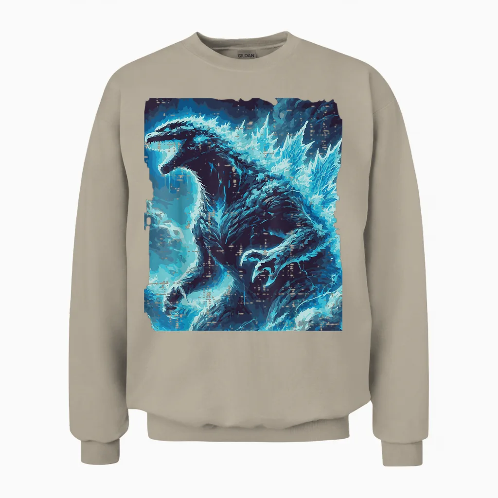 Japanese Blue Kaiju Monster Art Men Boys Kids Youth Teens Unisex Sweatshirt in Sand