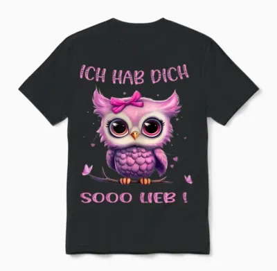 Eule - Ich Hab Dich So Lieb - Mädchen Unisex T-Shirt - Black