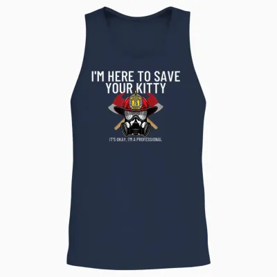 Save Your Kitty - Funny Firefighter Fireman Gift T-Shirt Small Unisex Tank Top - Navy