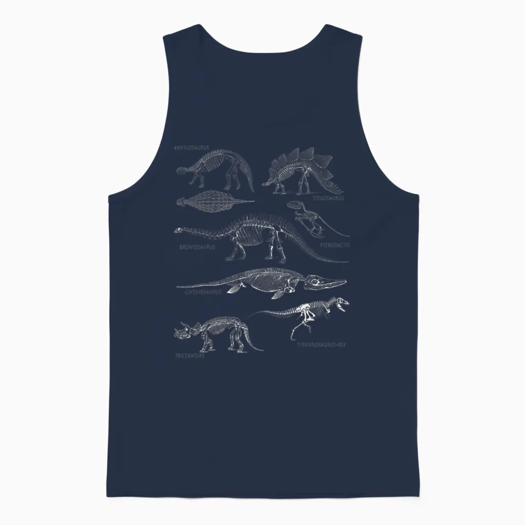 Dino Skeleton Tea Dinosaur Art Clothing Paleontology Merch Unisex Tank Top in Navy