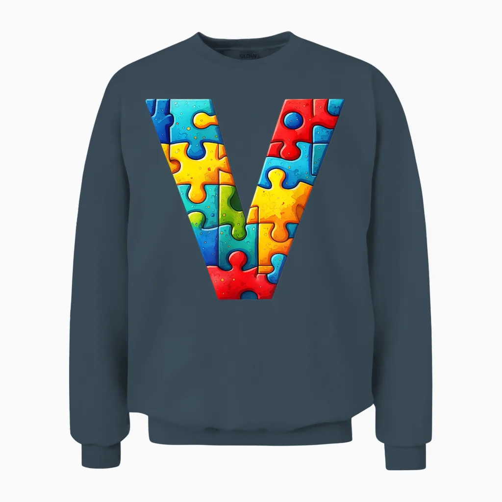 Autism Idée-Cadeau Personnalisé Lettre V Autiste Unisex Sweatshirt in Dark Heather