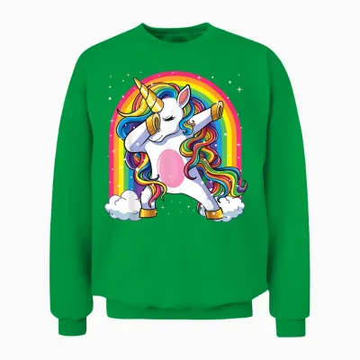 Dabbing Unicorn Rainbow Girls Kids Women Dab Unicorn Unisex Sweatshirt - Irish Green