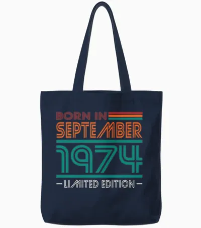 50th Birthday Vintage September 1974 Born in 1974 Tote Bags - Navy