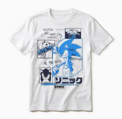 Sonic the Hedgehog Gotta Go Fast Vintage Sketch Panels Unisex T-Shirt - White