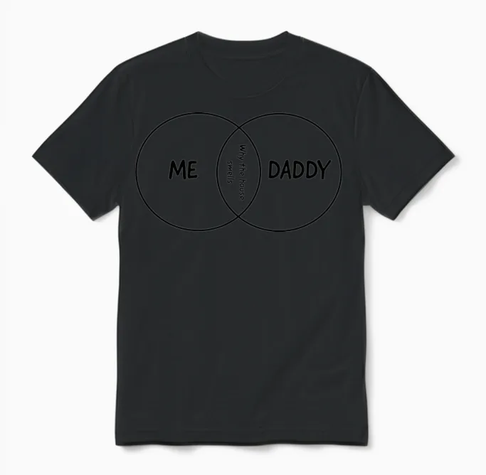 Me, Daddy, Why the House Smells Venn Diagram Unisex T-Shirt in Black