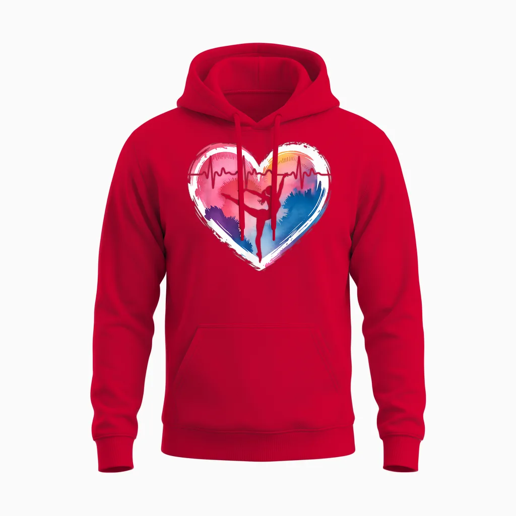 Gymnastics T-Shirt with Heart Acrobatics, Black, S Unisex Hoodie in Red