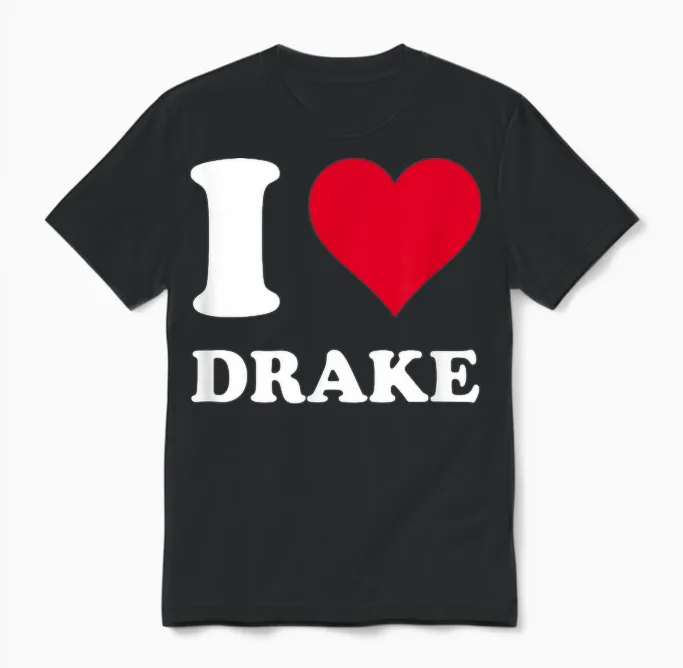 Red Heart I Love Drake T-Shirt, Black, S Unisex T-Shirt in Black