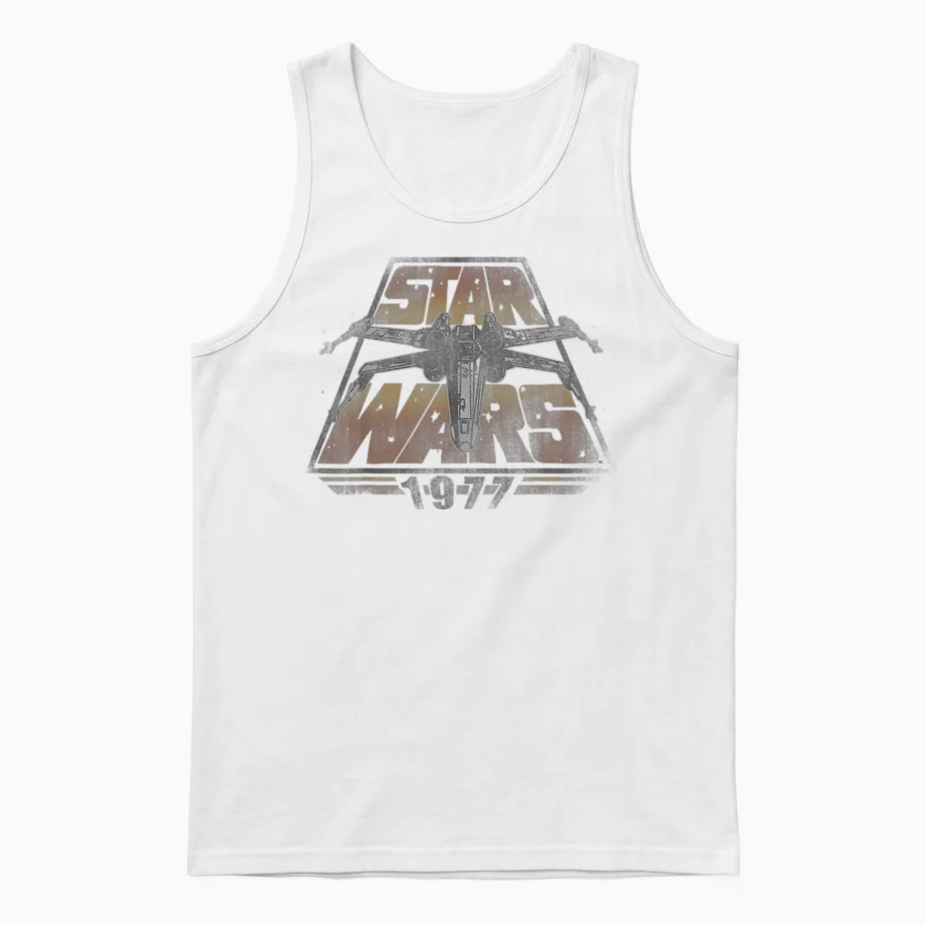 Star Wars X-Wing 1977 Retro Graphic T-Shirt, Grey, S Unisex Tank Top in White