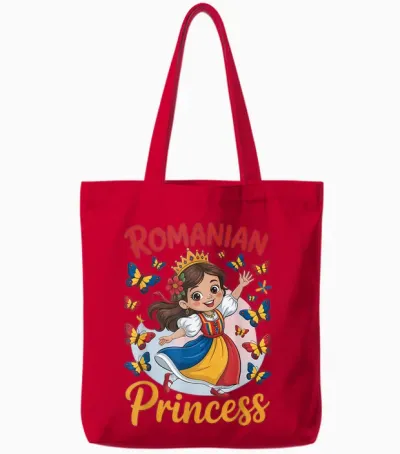 Romanian Princess Cute Girl with Crown for Girls Tote Bags - Red