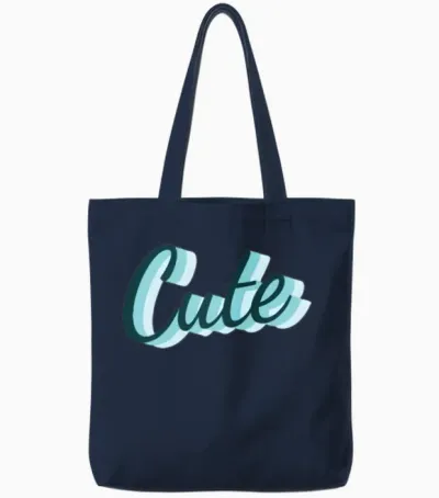 Teal 3d Cute Script Tote Bags - Navy