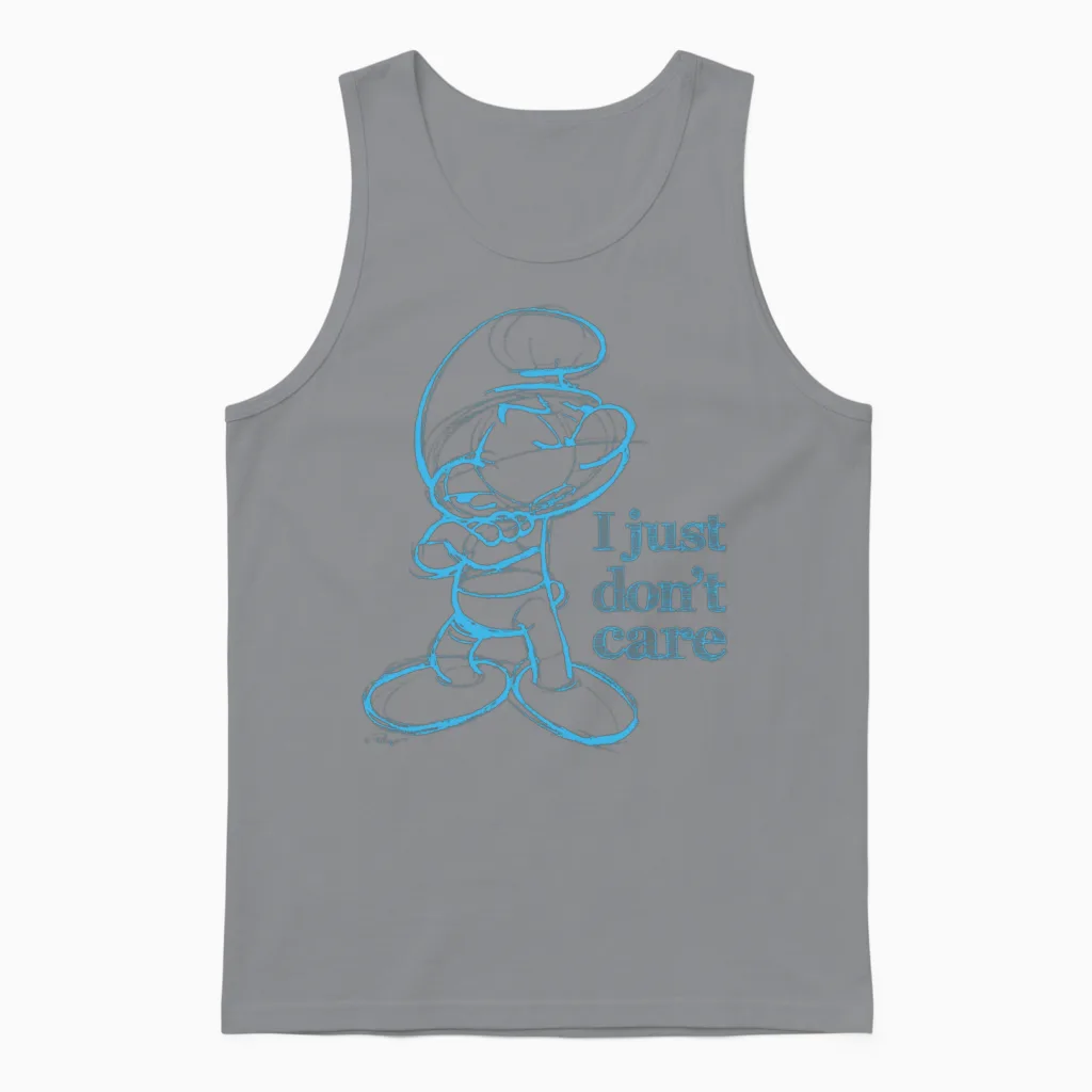 Smurfs Design with Quote I Just Don’t Care Unisex Tank Top in Sport Grey