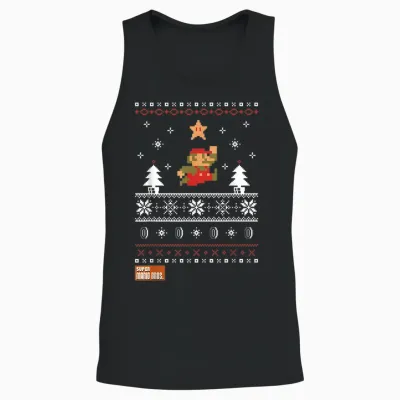 Nintendo Super Mario Christmas Star Pixels Graphic Unisex Tank Top - Black