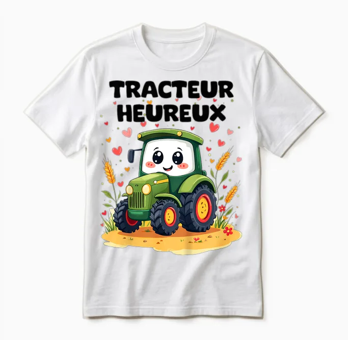 Child Tractor Happy Design Cute Kid 2 3 4 5 Years T-Shirt, Black, S Unisex T-Shirt in White