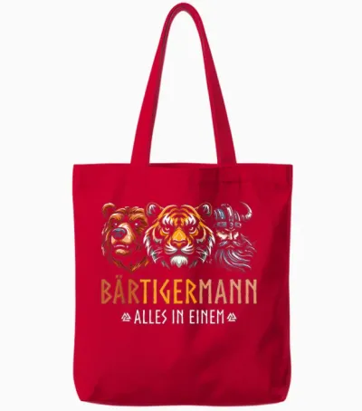 Bärtigermann Alles in Ein Bear Tiger Man Viking T-Shirt, Black Tote Bags - Red