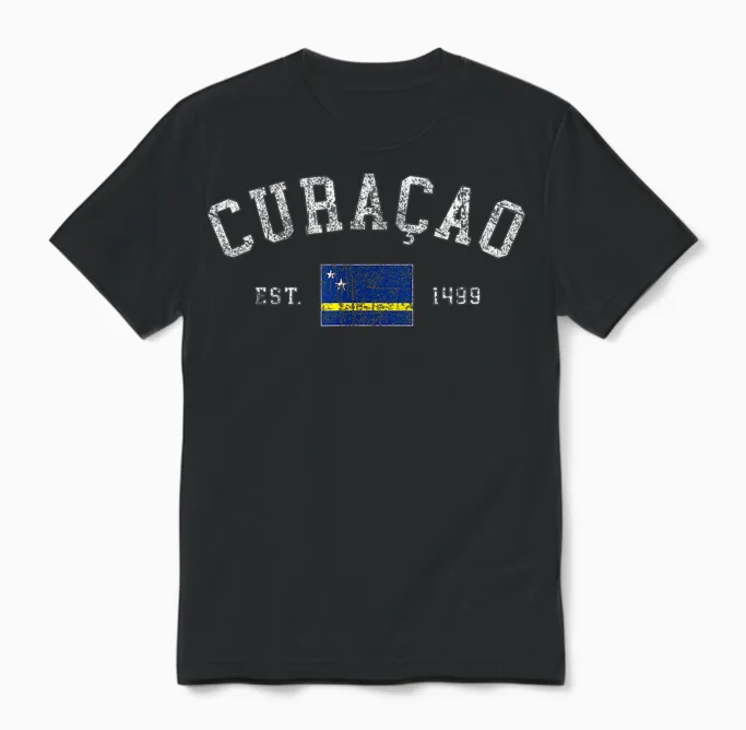 Curacao-Flagge Est 1499 Vintage-Urlaubs-Souvenir Für Herren Unisex T-Shirt in Black