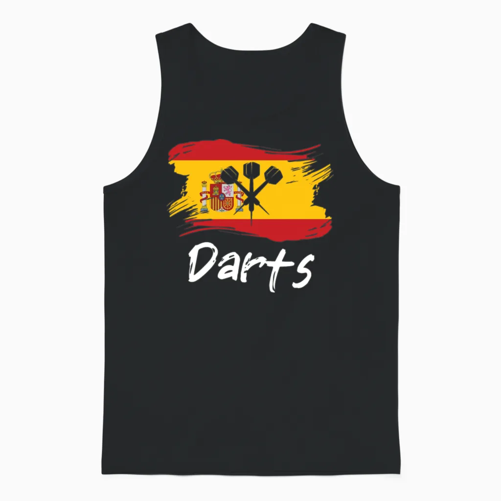 Spain Flag with Darts Design Unisex Tank Top in Black