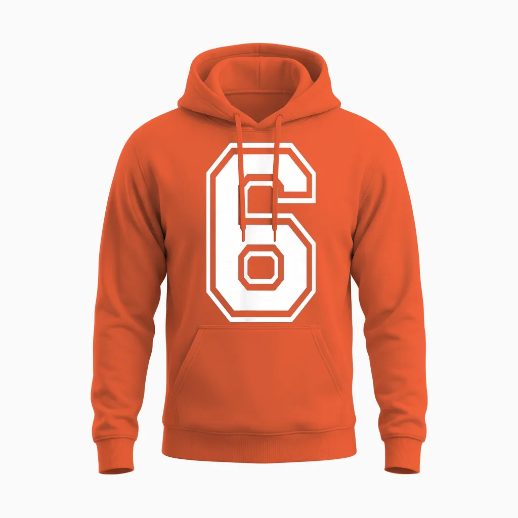 Number 6 Varsity Sports Team Jersey 6th Birthday 6 Years Unisex Hoodie in Orange