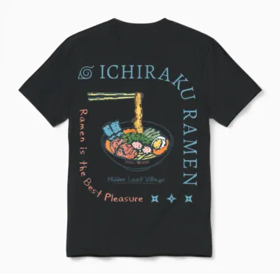 Naruto Shippuden Ichiraku Ramen Dinner Party Anime T-Shirt, Black, S Unisex T-Shirt - Black