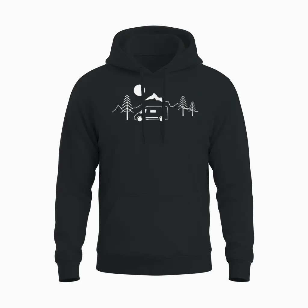 Travel with a Van in the Mountains Unisex Hoodie in Black