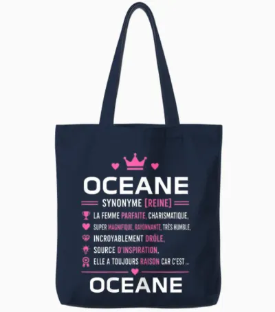Citation Drole Oceane Humour Définition Prénom Oceane Tote Bags - Navy