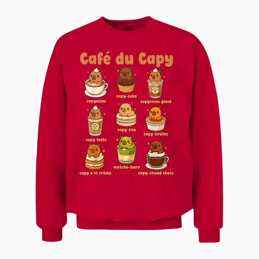 Capybara Coffee Cute Capybara Coffee Pun Kawaii Drink Art Unisex Sweatshirt in Red