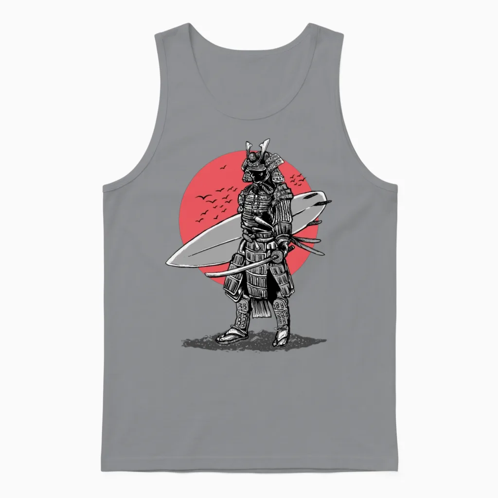 Samurai Surfer Red Sun Unisex Tank Top in Sport Grey