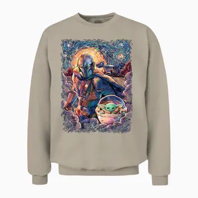 Star Wars the Mandalorian & the Child Starry Night Style Unisex Sweatshirt - Sand