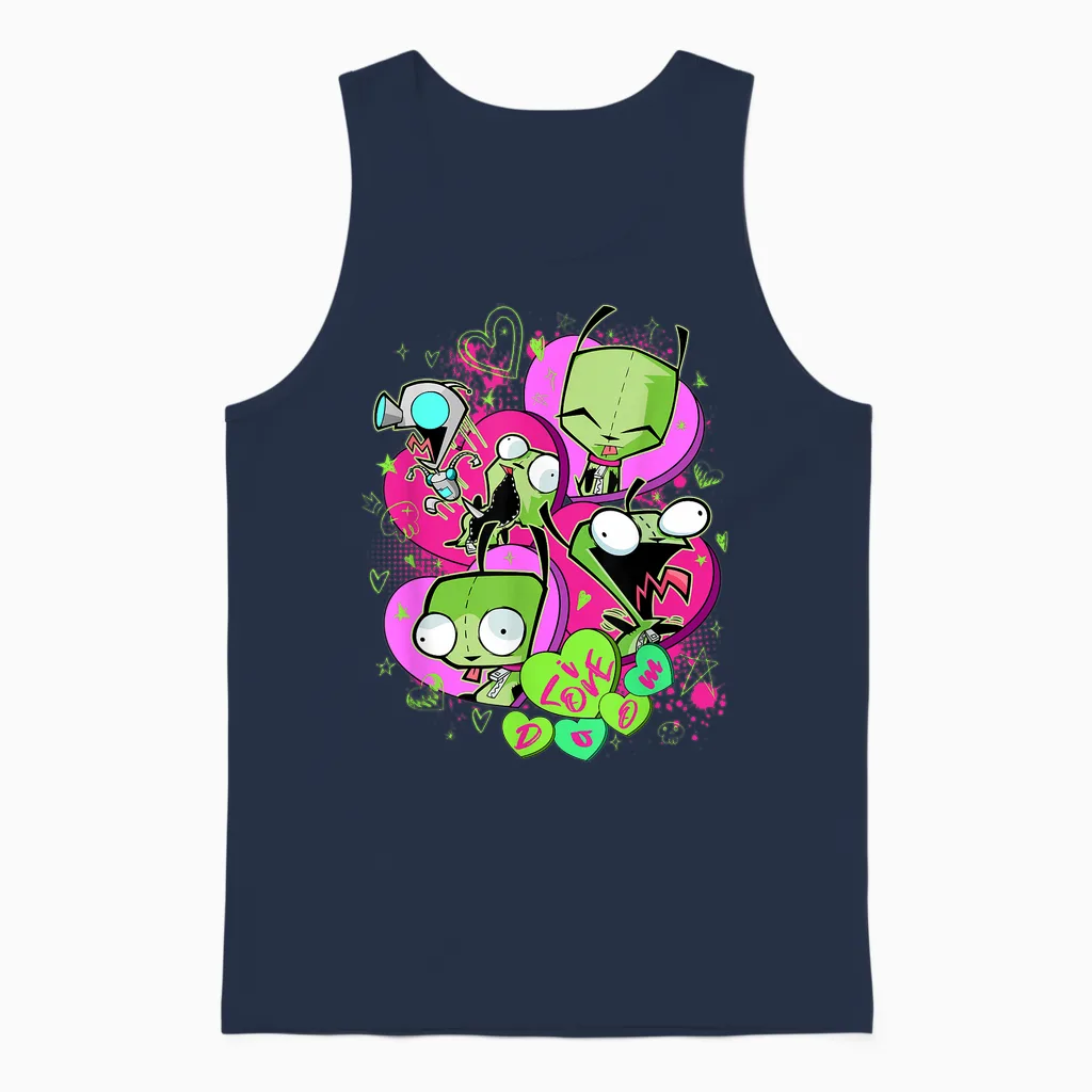 Invader Zim Valentine's Day Gir I Love Doom Unisex Tank Top in Navy