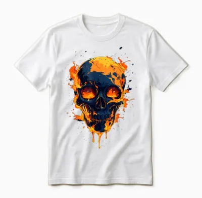 Skull on Fire, Flame, Elegant, Modern and Design! T-Shirt, Black, S Unisex T-Shirt - White