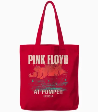 Album Cover by Pink Floyd in Concert at Pompeii T-Shirt, Black, S Tote Bags - Red