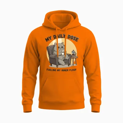 Designfunny Coffee Cat - My Daily Dose Unisex Hoodie - Safety Orange