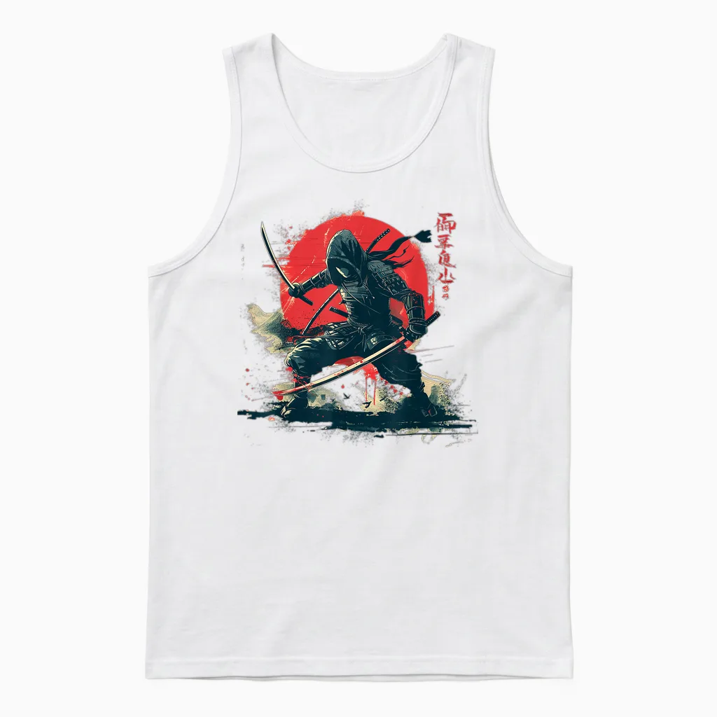 Vintage Anime Japanese Ninja Samurai Fighter Martial Arts T-Shirt, Black, S Unisex Tank Top in White
