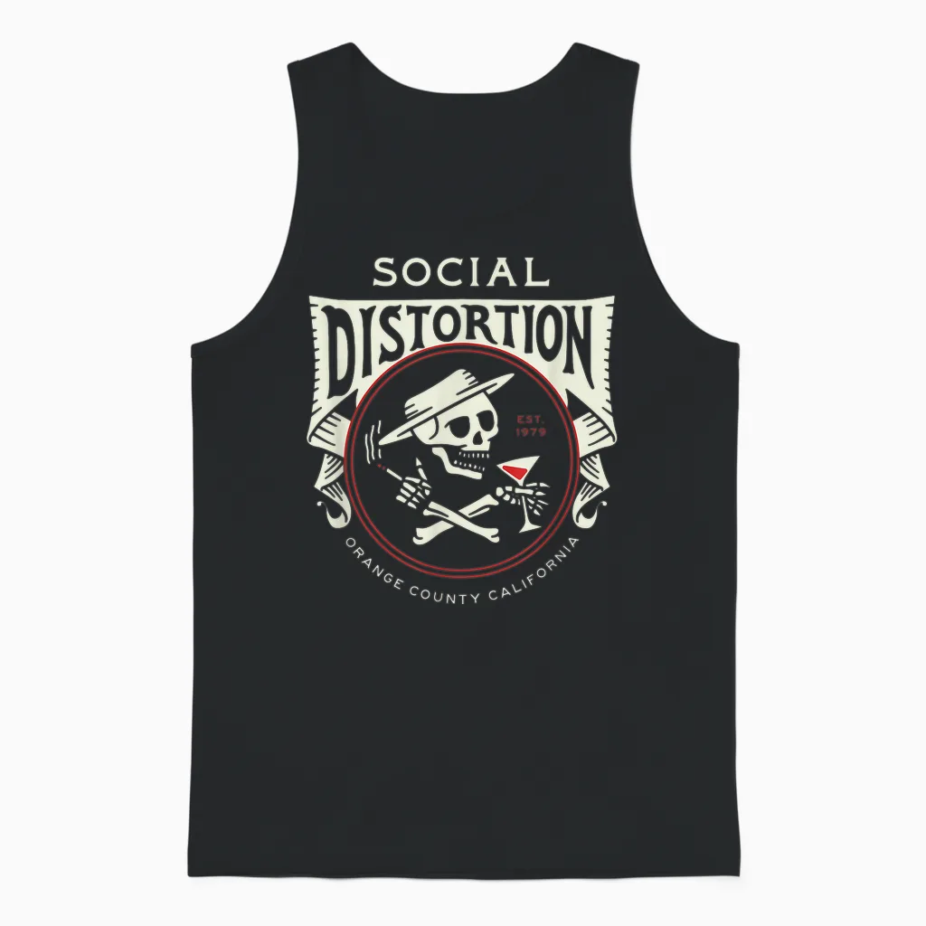 Official Social Distortion Skelly Circle T-Shirt, Black Unisex Tank Top in Black