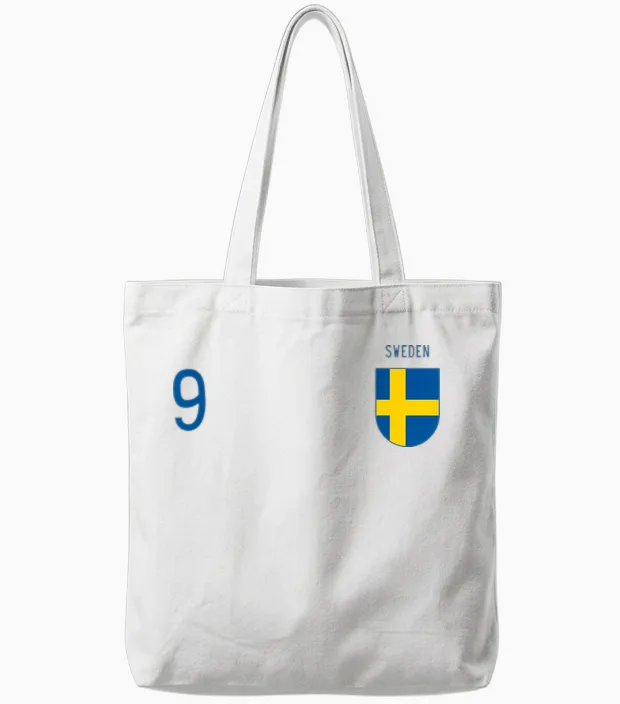 Sweden Number 9 Swedish Jersey Football Vintage Replica Tote Bags in White