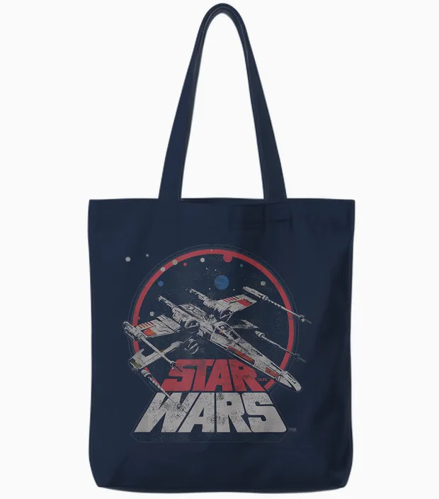 Star Wars X-Wing Starfighter Vintage T-Shirt, Black Tote Bags in Navy