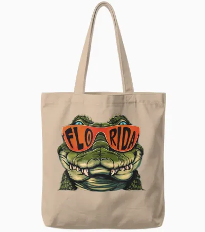 Florida Alligator Wearing Retro Style Sunglasses Animal Art Tote Bags - Natural