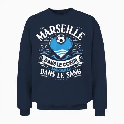 Gift Marseillais Funny Heart Marseille Football T-Shirt, Black Unisex Sweatshirt - Navy