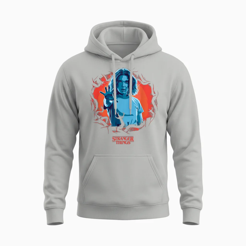 Stranger Things T-Shirt Eleven Reach Out - Blau, S, Kurzarm, Klassisch, Herren, Stranger Things Fans, Männer Unisex Hoodie in Ash