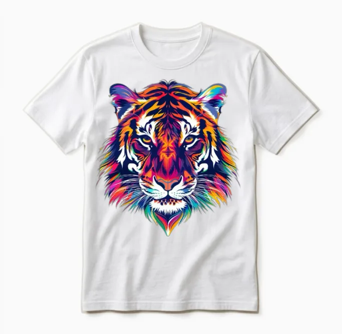 Colorful Tiger Animal Art Tiger Face Unisex T-Shirt in White