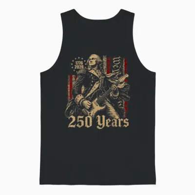 Vintage George Washington Playing Guitar 250 Years America Unisex Tank Top - Black