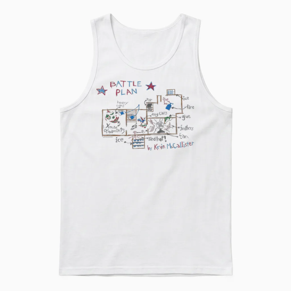 Home Alone Christmas Kevin's Battle Plan Drawing T-Shirt, Black, S Unisex Tank Top in White
