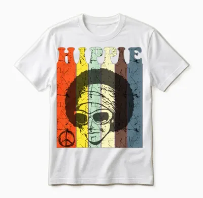 Retro Vintage Hippie Hairstyle, Retro 70s Design Unisex T-Shirt - White