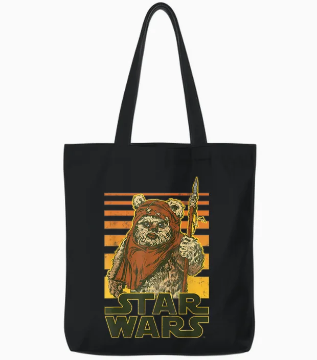 Star Wars Wicket, Retro-Ewok, Sonnenuntergang, Halbton Tote Bags in Black