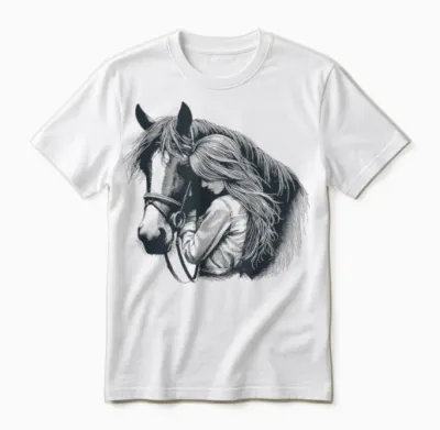 Girl with Horse Cute Motif for Stable and Riding Horses Unisex T-Shirt - White