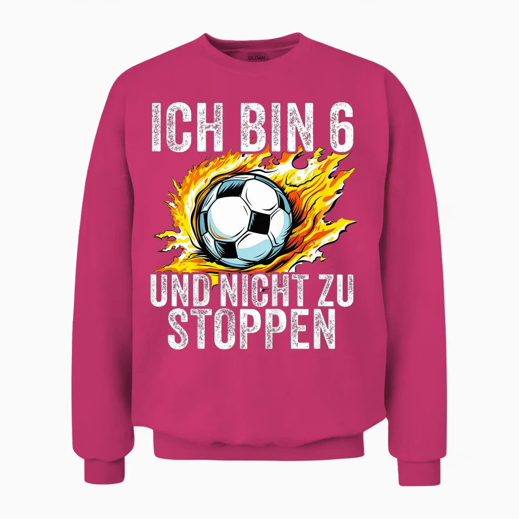Kinder 6. Geburtstag Jungs 6 Jahre Junge Fußball Fußballer Sechs Unisex Sweatshirt in Heliconia