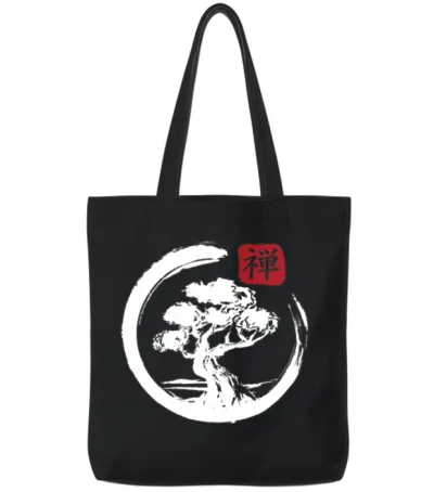 Aesthetic Japanese Bonsai Japan Art Japanese Tote Bags - Black