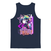 'attitude Check' Retro Style Neon Anime Gd Unisex Tank Top - Navy – 1