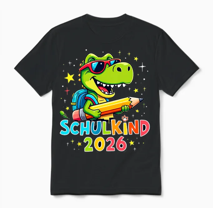 Schulkind 2026 Dino T-Rex Cool Einschulung Erste Klasse Unisex T-Shirt in Black