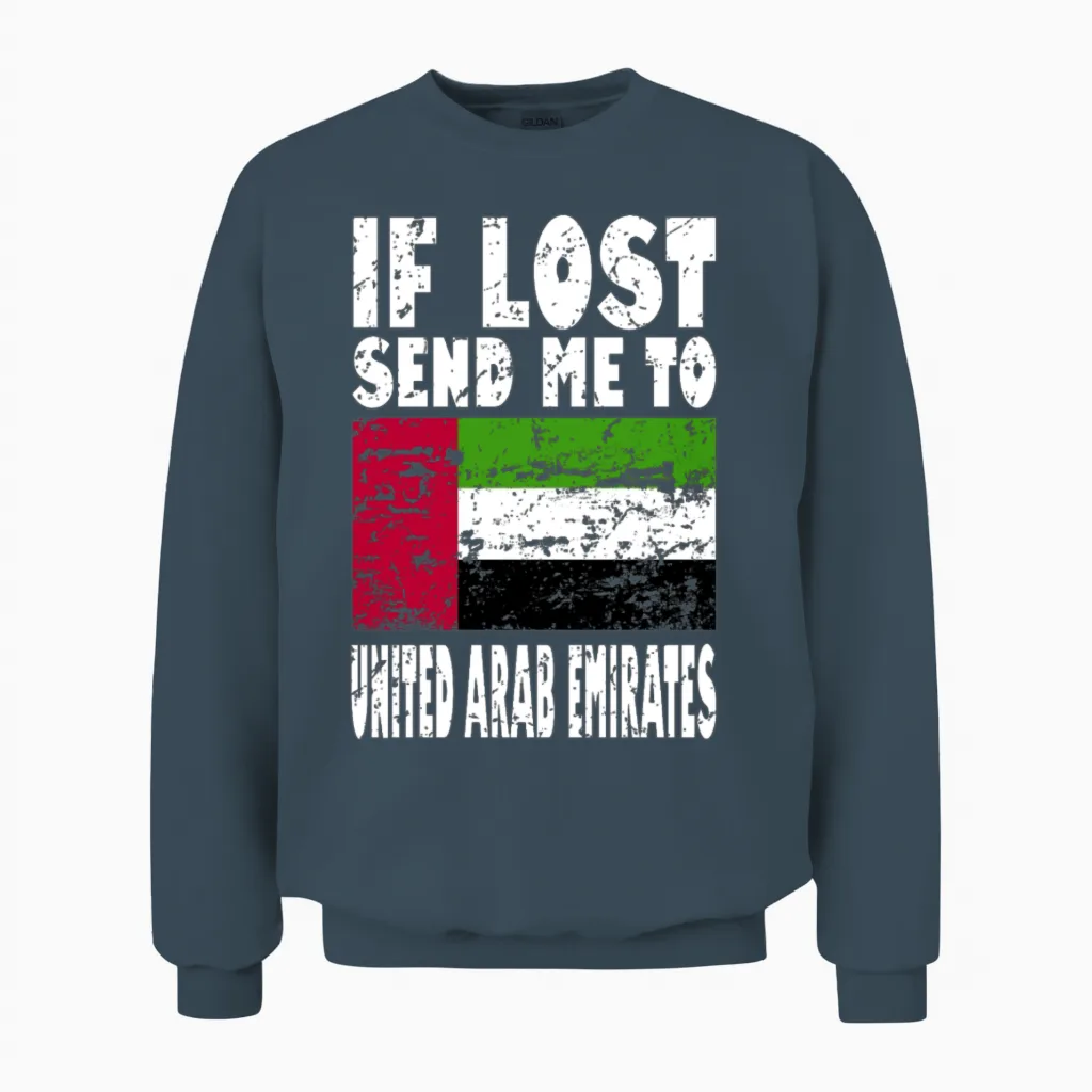 United Arab Emirates Flag Saying Unisex Sweatshirt in Dark Heather